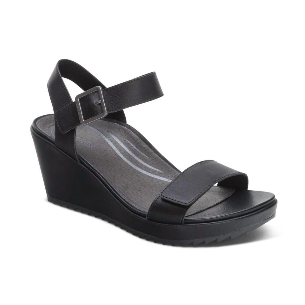 NEW AETREX women's andrea wedge sandal in black